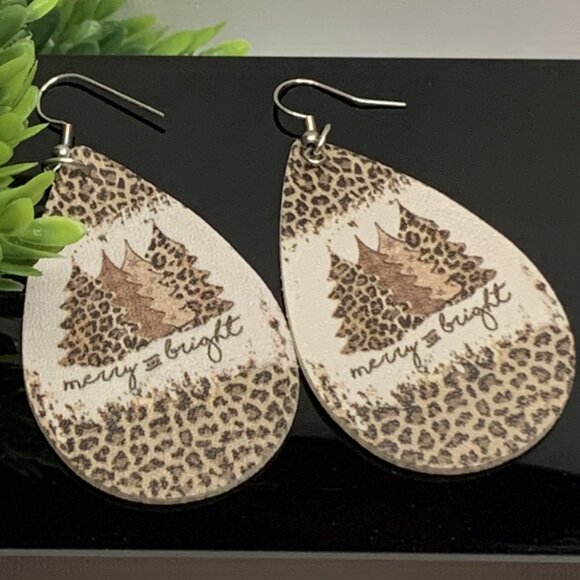 Leopard Print Earrings, Christmas Earrings, Holiday Earrings, Gift Idea, Boho - Picture 1 of 4